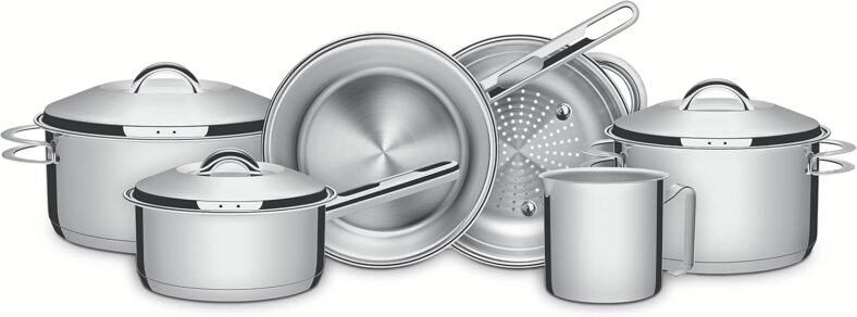Jogo de Panelas Tramontina Solar em Aço Inox com Fundo Triplo e Tampas de Inox 6 Peças